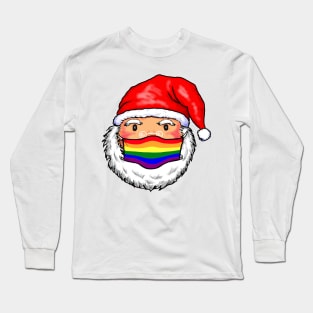 Santa Claus Gay Rainbow Face Mask Long Sleeve T-Shirt